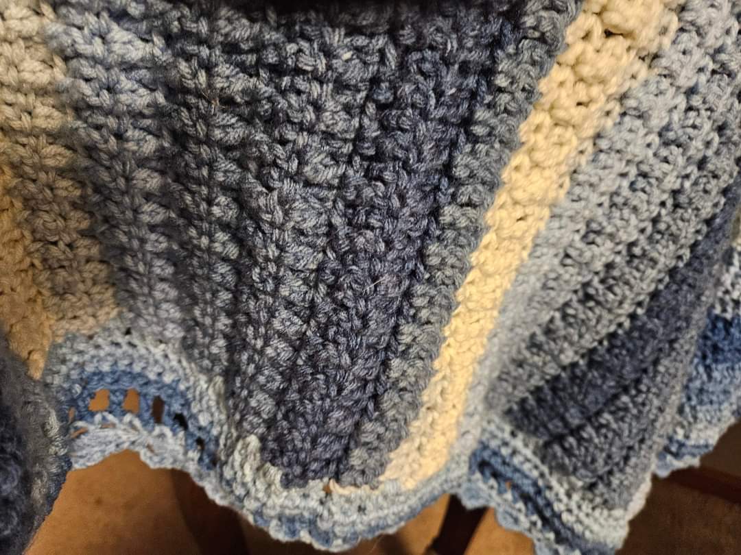 Blue Ombre & White Crib Sized Crochet Blanket