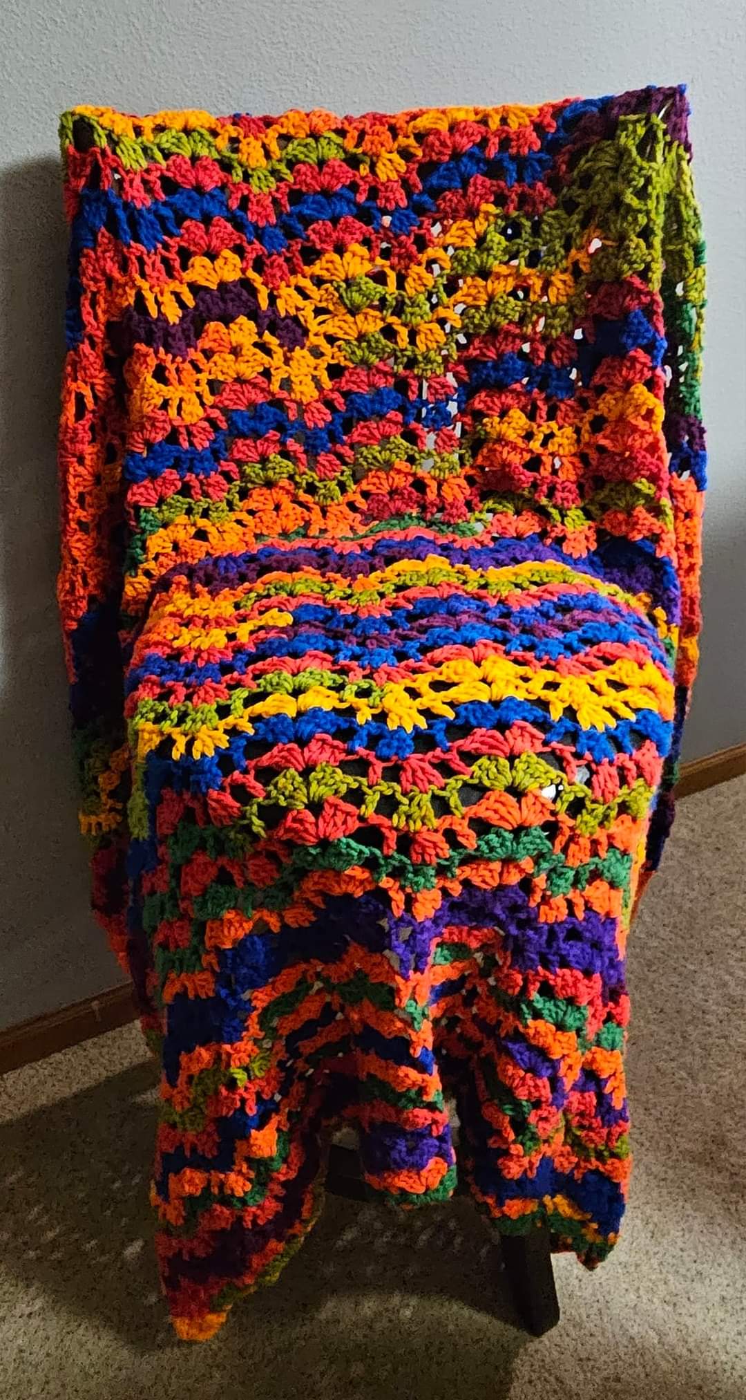 Favorite Stripe Crochet Throw Blanket. Measures 65" by 42".