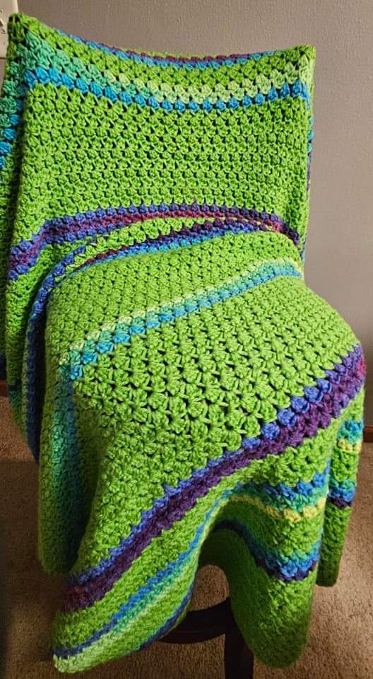 Spring Green & Fun Stripe Crochet Throw