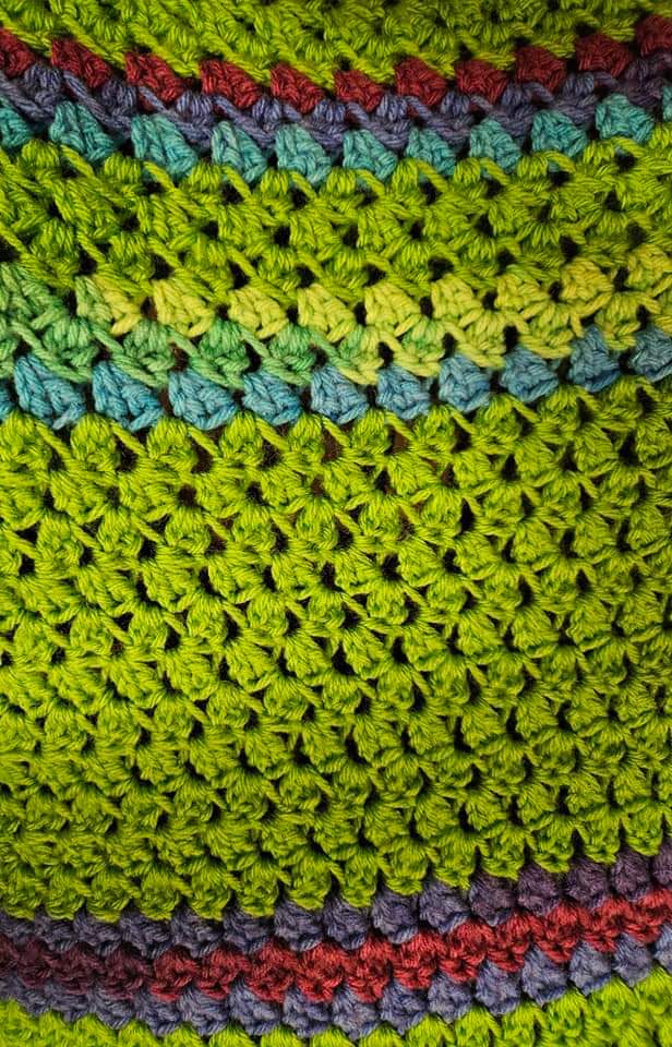 Spring Green & Fun Stripe Crochet Throw