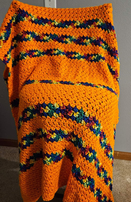 Favorite Stripe and Orange Crochet Throw