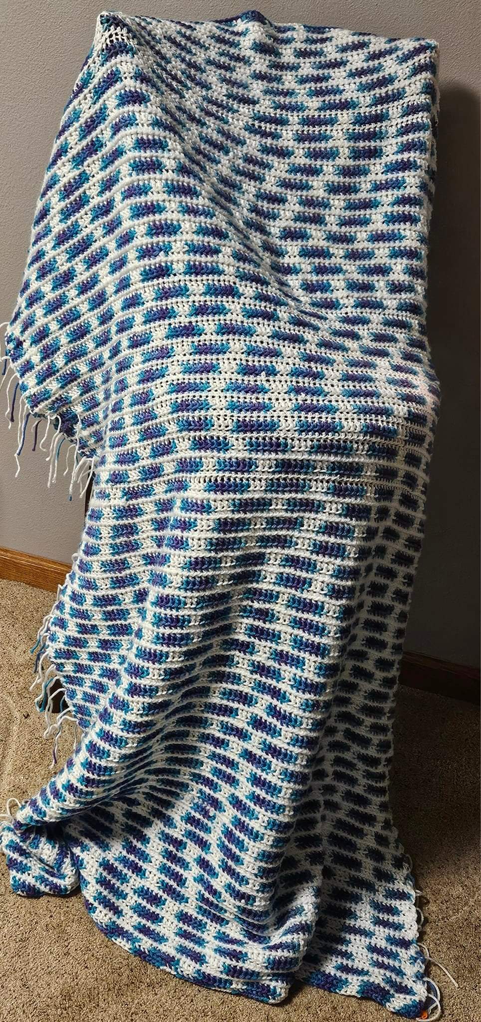 White & SeaSpray Crochet Throw