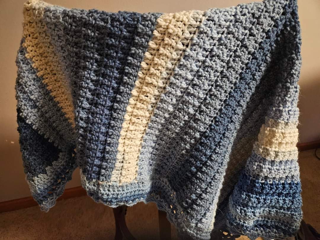 Blue Ombre & White Crib Sized Crochet Blanket
