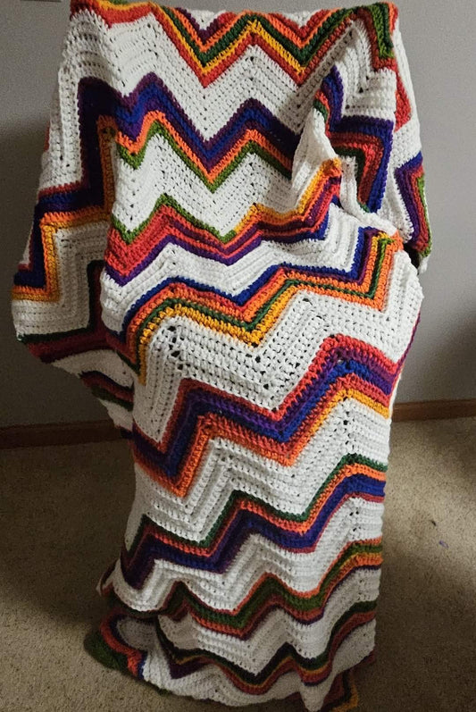 Rainbow Ripple Crochet Throw Blanket